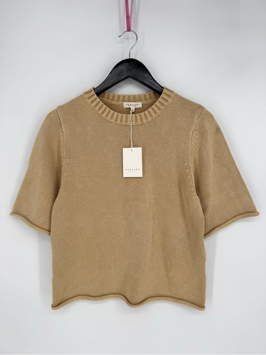 Demylee Nwt 100% Cotton Short Sleeve Knit Sweater Camel Tan Small Quiet Luxury — image 2 of 7